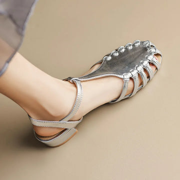 Xajzpa Shoes Female Sandal Women's Girls Beige New Summer Comfort Low Retro Flat Back Strap Square heel Rubber PU Scandals Solid C